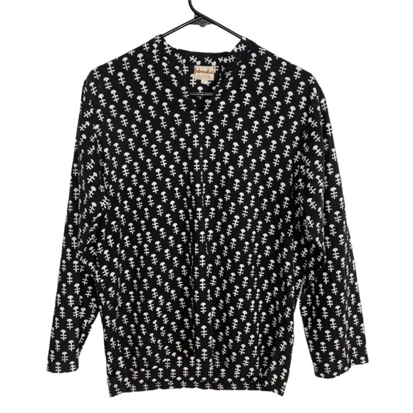 FabIndia Vintage Mens Black Abstract Print Cotton Short Kurta Tunic Shirt Large - Picture 1 of 9